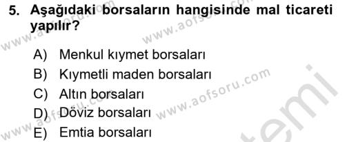 Borsaların Yapısı ve İşleyişi Dersi 2024 - 2025 Yılı (Vize) Ara Sınavı 5. Soru