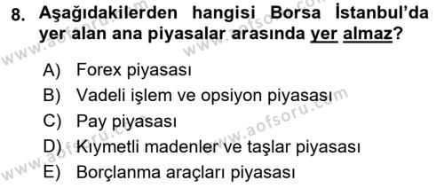 Borsaların Yapısı ve İşleyişi Dersi 2024 - 2025 Yılı (Vize) Ara Sınavı 8. Soru