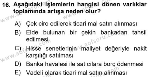 Genel Muhasebe Dersi 2018 - 2019 Yılı (Vize) Ara Sınavı 16. Soru