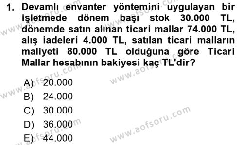 Genel Muhasebe Dersi 2020 - 2021 Yılı Yaz Okulu Sınavı 1. Soru