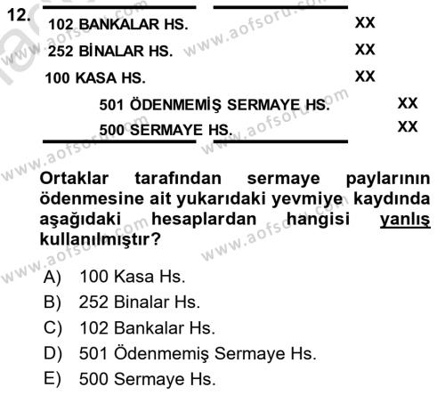 Genel Muhasebe Dersi 2020 - 2021 Yılı Yaz Okulu Sınavı 12. Soru