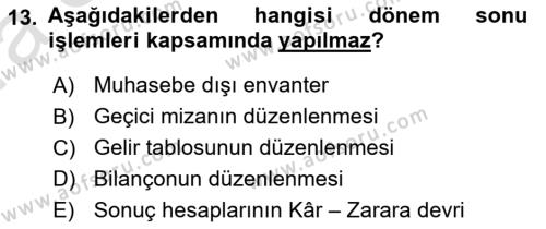 Genel Muhasebe Dersi 2021 - 2022 Yılı (Vize) Ara Sınavı 13. Soru