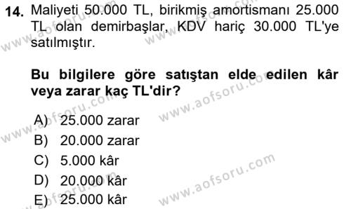 Genel Muhasebe Dersi 2021 - 2022 Yılı (Vize) Ara Sınavı 14. Soru