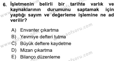 Genel Muhasebe Dersi 2021 - 2022 Yılı (Vize) Ara Sınavı 6. Soru