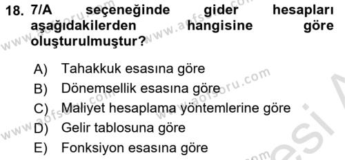 Genel Muhasebe Dersi 2021 - 2022 Yılı (Final) Dönem Sonu Sınavı 18. Soru