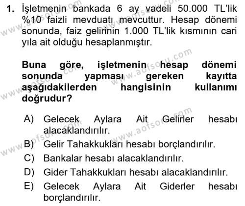 Genel Muhasebe Dersi 2023 - 2024 Yılı Yaz Okulu Sınavı 1. Soru