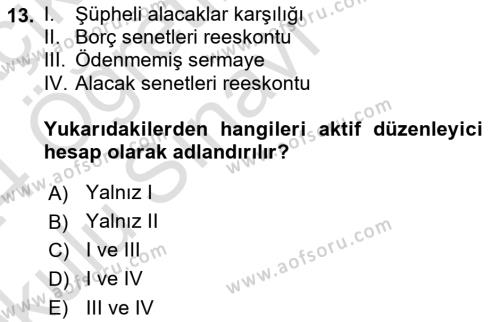 Genel Muhasebe Dersi 2023 - 2024 Yılı Yaz Okulu Sınavı 13. Soru