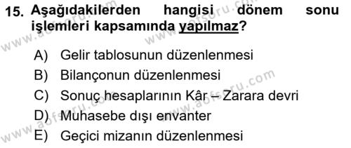 Genel Muhasebe Dersi 2023 - 2024 Yılı Yaz Okulu Sınavı 15. Soru