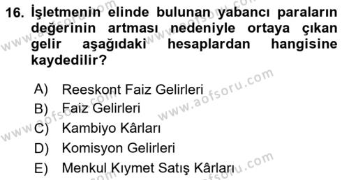 Genel Muhasebe Dersi 2023 - 2024 Yılı Yaz Okulu Sınavı 16. Soru