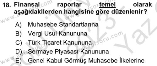 Genel Muhasebe Dersi 2023 - 2024 Yılı Yaz Okulu Sınavı 18. Soru