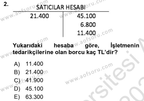 Genel Muhasebe Dersi 2023 - 2024 Yılı Yaz Okulu Sınavı 2. Soru