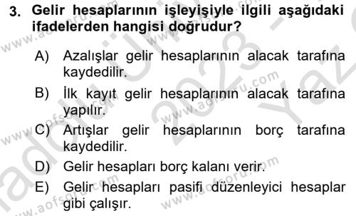 Genel Muhasebe Dersi 2023 - 2024 Yılı Yaz Okulu Sınavı 3. Soru