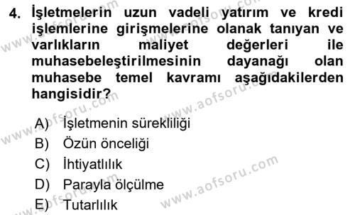 Genel Muhasebe Dersi 2023 - 2024 Yılı Yaz Okulu Sınavı 4. Soru