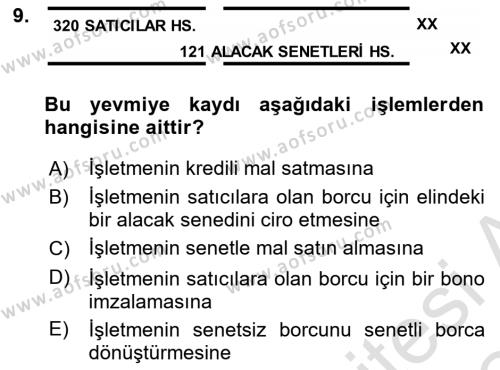 Genel Muhasebe Dersi 2023 - 2024 Yılı Yaz Okulu Sınavı 9. Soru