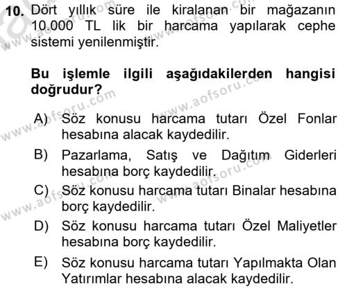 Genel Muhasebe Dersi 2024 - 2025 Yılı (Vize) Ara Sınavı 10. Soru