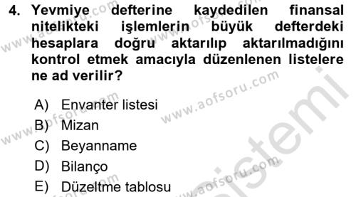 Genel Muhasebe Dersi 2024 - 2025 Yılı (Vize) Ara Sınavı 4. Soru