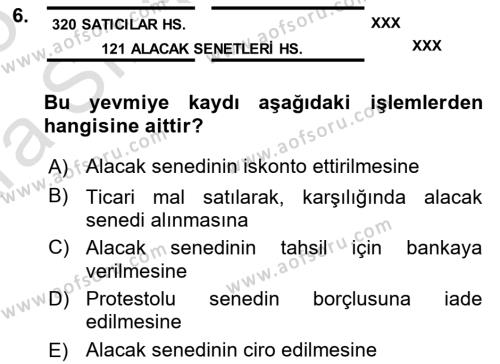 Genel Muhasebe Dersi 2024 - 2025 Yılı (Vize) Ara Sınavı 6. Soru