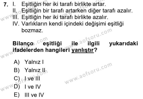 Genel Muhasebe Dersi 2024 - 2025 Yılı (Vize) Ara Sınavı 7. Soru