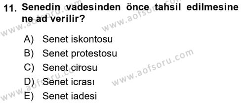 Ön Muhasebe Yazılımları Ve Kullanımı Dersi 2017 - 2018 Yılı 3 Ders Sınavı 11. Soru