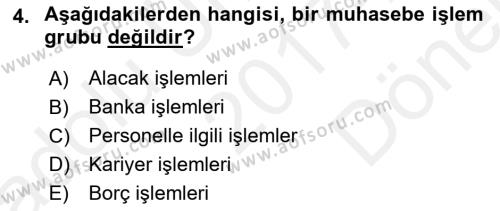 Ön Muhasebe Yazılımları Ve Kullanımı Dersi 2017 - 2018 Yılı (Final) Dönem Sonu Sınavı 4. Soru