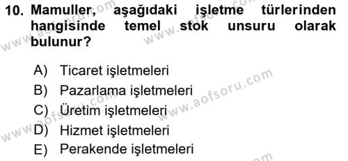 Ön Muhasebe Yazılımları Ve Kullanımı Dersi 2018 - 2019 Yılı Yaz Okulu Sınavı 10. Soru