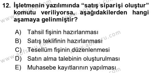 Ön Muhasebe Yazılımları Ve Kullanımı Dersi 2018 - 2019 Yılı Yaz Okulu Sınavı 12. Soru