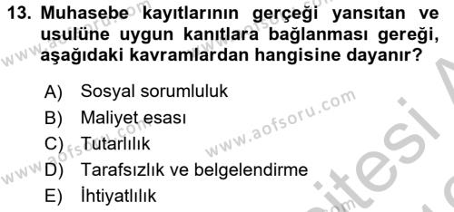 Ön Muhasebe Yazılımları Ve Kullanımı Dersi 2018 - 2019 Yılı Yaz Okulu Sınavı 13. Soru