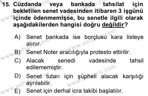 Ön Muhasebe Yazılımları Ve Kullanımı Dersi 2018 - 2019 Yılı Yaz Okulu Sınavı 15. Soru