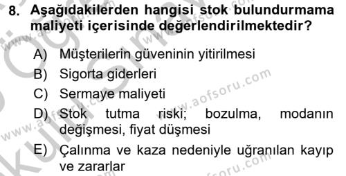 Ön Muhasebe Yazılımları Ve Kullanımı Dersi 2018 - 2019 Yılı Yaz Okulu Sınavı 8. Soru