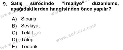 Ön Muhasebe Yazılımları Ve Kullanımı Dersi 2018 - 2019 Yılı Yaz Okulu Sınavı 9. Soru