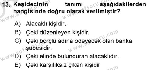 Ön Muhasebe Yazılımları Ve Kullanımı Dersi 2020 - 2021 Yılı Yaz Okulu Sınavı 13. Soru