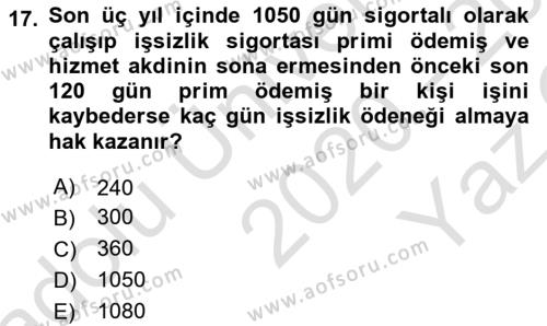 Ön Muhasebe Yazılımları Ve Kullanımı Dersi 2020 - 2021 Yılı Yaz Okulu Sınavı 17. Soru