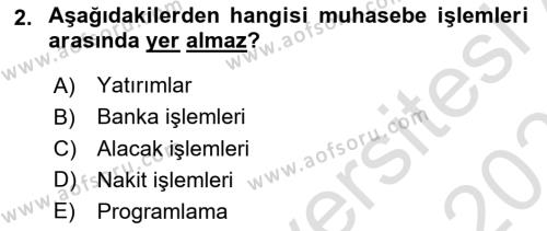 Ön Muhasebe Yazılımları Ve Kullanımı Dersi 2020 - 2021 Yılı Yaz Okulu Sınavı 2. Soru