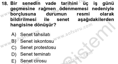 Ön Muhasebe Yazılımları Ve Kullanımı Dersi 2021 - 2022 Yılı (Final) Dönem Sonu Sınavı 18. Soru