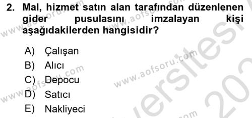 Ön Muhasebe Yazılımları Ve Kullanımı Dersi 2021 - 2022 Yılı (Final) Dönem Sonu Sınavı 2. Soru