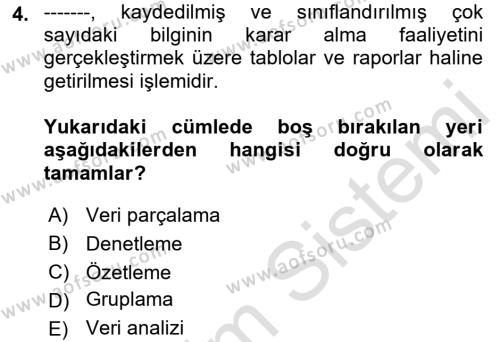 Ön Muhasebe Yazılımları Ve Kullanımı Dersi 2021 - 2022 Yılı (Final) Dönem Sonu Sınavı 4. Soru