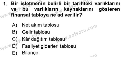 Ön Muhasebe Yazılımları Ve Kullanımı Dersi 2021 - 2022 Yılı Yaz Okulu Sınavı 1. Soru