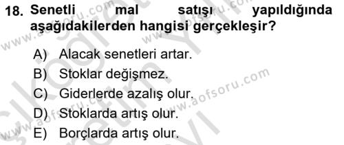 Ön Muhasebe Yazılımları Ve Kullanımı Dersi 2021 - 2022 Yılı Yaz Okulu Sınavı 18. Soru