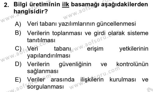 Ön Muhasebe Yazılımları Ve Kullanımı Dersi 2021 - 2022 Yılı Yaz Okulu Sınavı 2. Soru