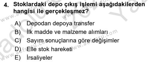 Ön Muhasebe Yazılımları Ve Kullanımı Dersi 2021 - 2022 Yılı Yaz Okulu Sınavı 4. Soru