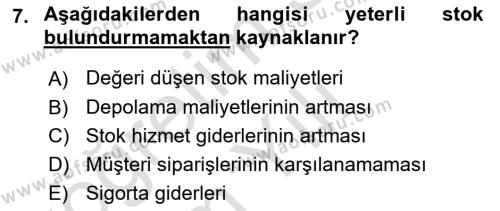 Ön Muhasebe Yazılımları Ve Kullanımı Dersi 2021 - 2022 Yılı Yaz Okulu Sınavı 7. Soru