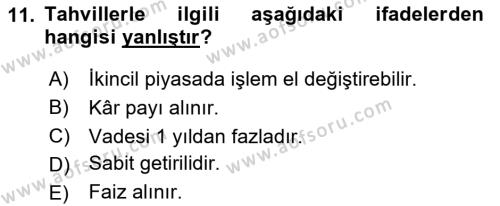 Genel Muhasebe 1 Dersi 2023 - 2024 Yılı Yaz Okulu Sınavı 11. Soru