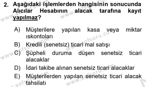 Genel Muhasebe 1 Dersi 2023 - 2024 Yılı Yaz Okulu Sınavı 2. Soru