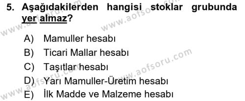 Genel Muhasebe 1 Dersi 2023 - 2024 Yılı Yaz Okulu Sınavı 5. Soru