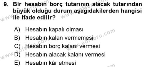 Genel Muhasebe 1 Dersi 2023 - 2024 Yılı Yaz Okulu Sınavı 9. Soru