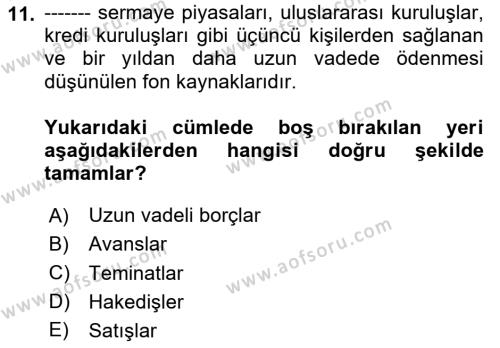 Genel Muhasebe 1 Dersi 2024 - 2025 Yılı (Vize) Ara Sınavı 11. Soru