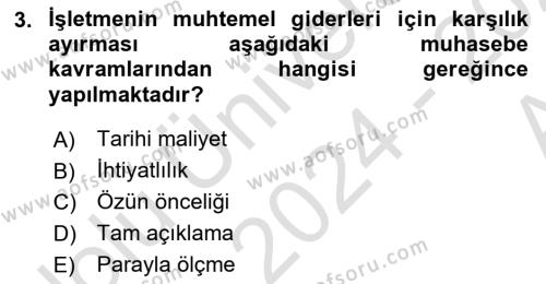 Genel Muhasebe 1 Dersi 2024 - 2025 Yılı (Vize) Ara Sınavı 3. Soru