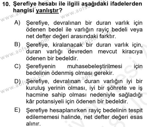 Genel Muhasebe 2 Dersi 2017 - 2018 Yılı 3 Ders Sınavı 10. Soru