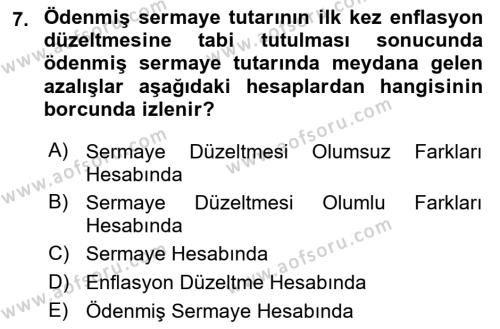 Genel Muhasebe 2 Dersi 2021 - 2022 Yılı Yaz Okulu Sınavı 7. Soru