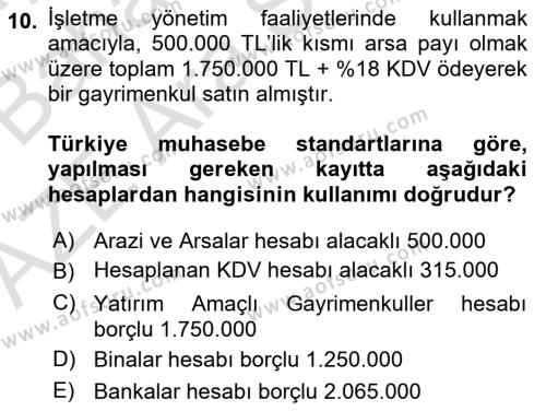 Genel Muhasebe 2 Dersi 2022 - 2023 Yılı (Vize) Ara Sınavı 10. Soru